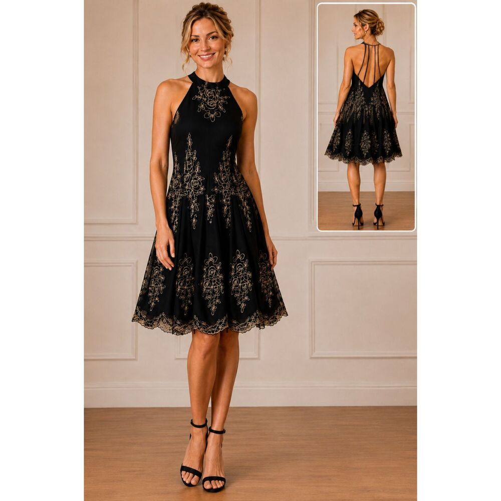 Windsor Black & Gold Prom Dress